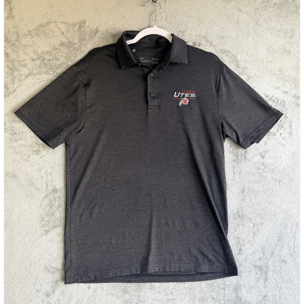 Under Armour Utah Utes Polo Shirt Men’s Medium Gray HeatGear NCAA Athletic Game‎